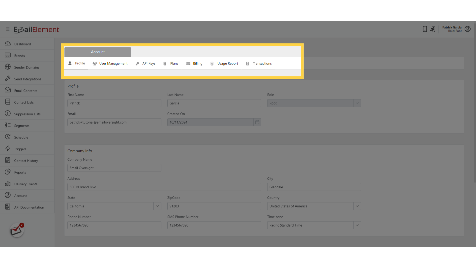 Account tabs
