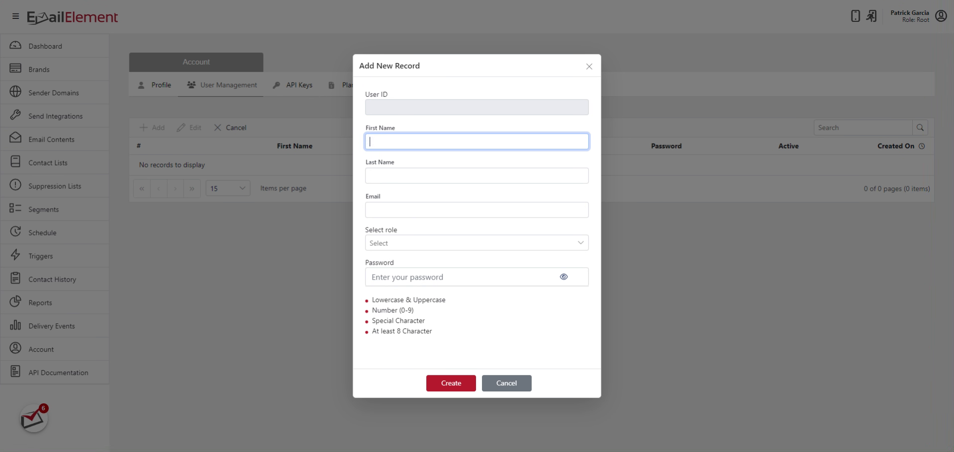 Fill out New Record form