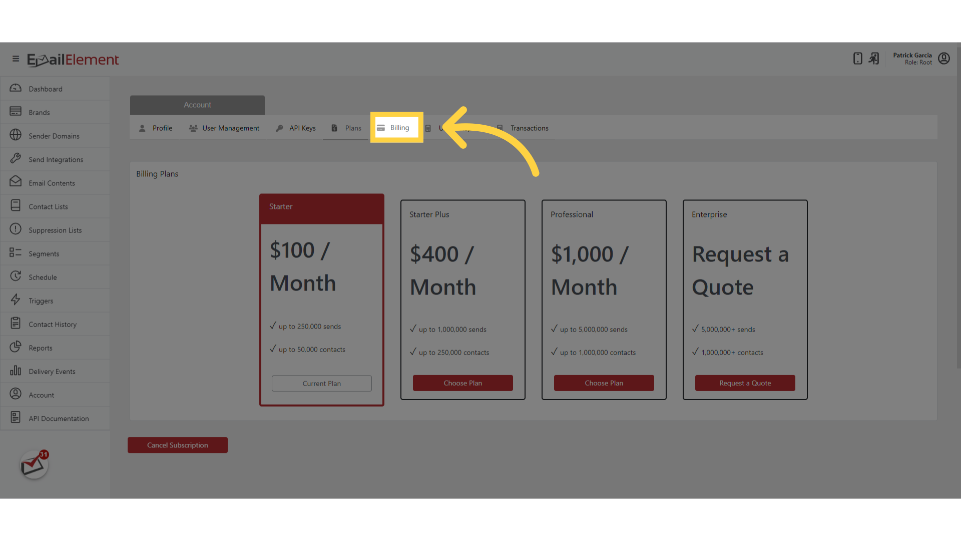Click 'Billing'