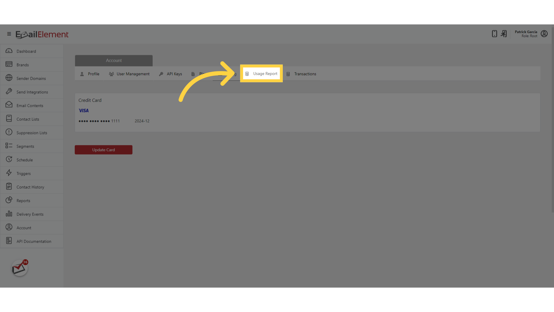 Click 'Usage Report'