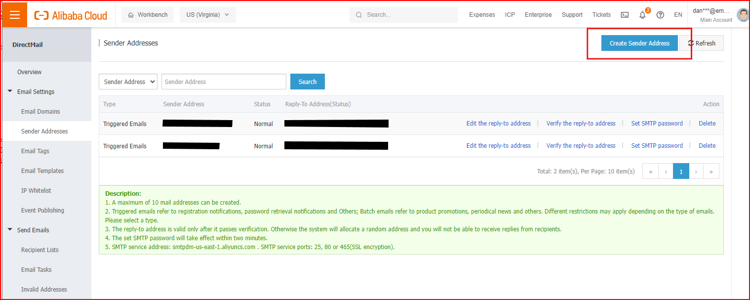 Add a Sender Address