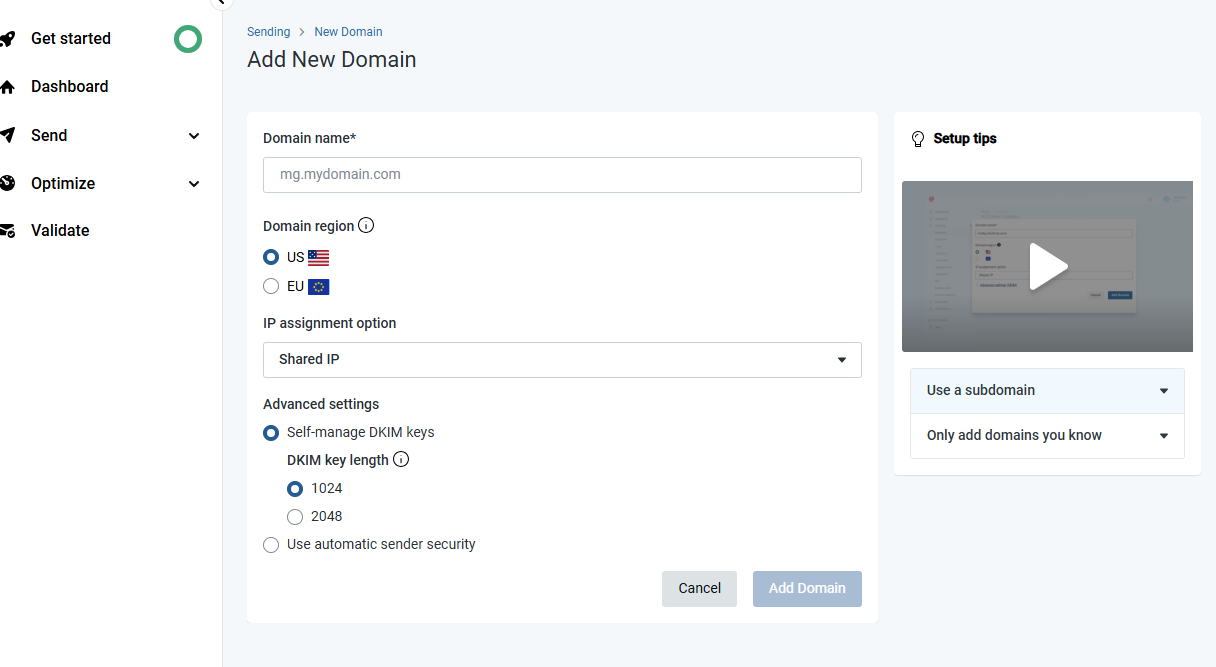 Add a Sending Domain