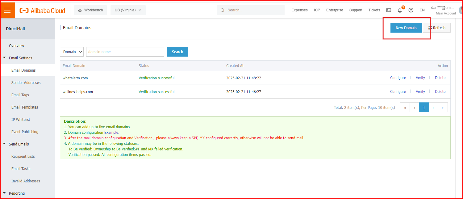 Add an Email Domain and Configure it