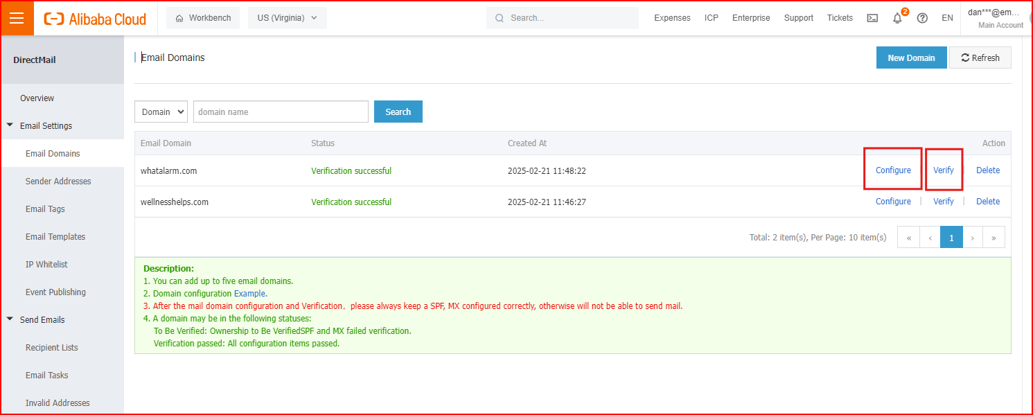 Add an Email Domain and Configure it