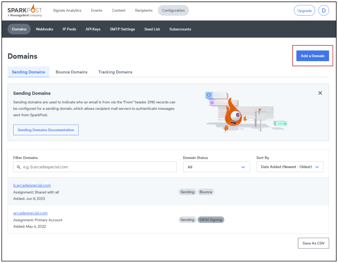 Add and Set Up an Email Sending Domain