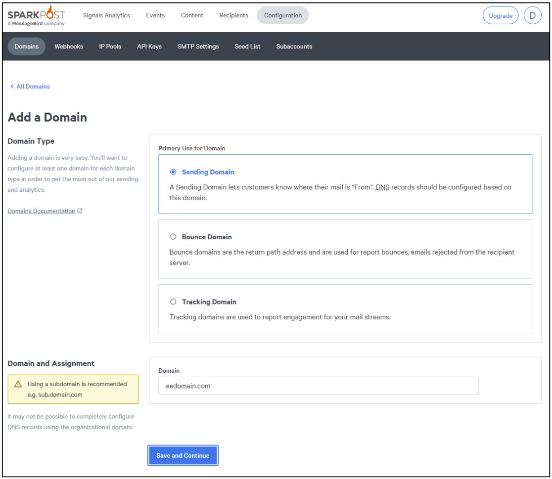 Add and Set Up an Email Sending Domain