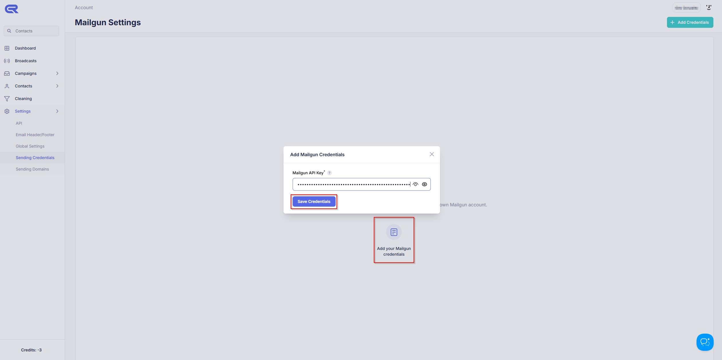 Add Mailgun API key to Campaign Refinery