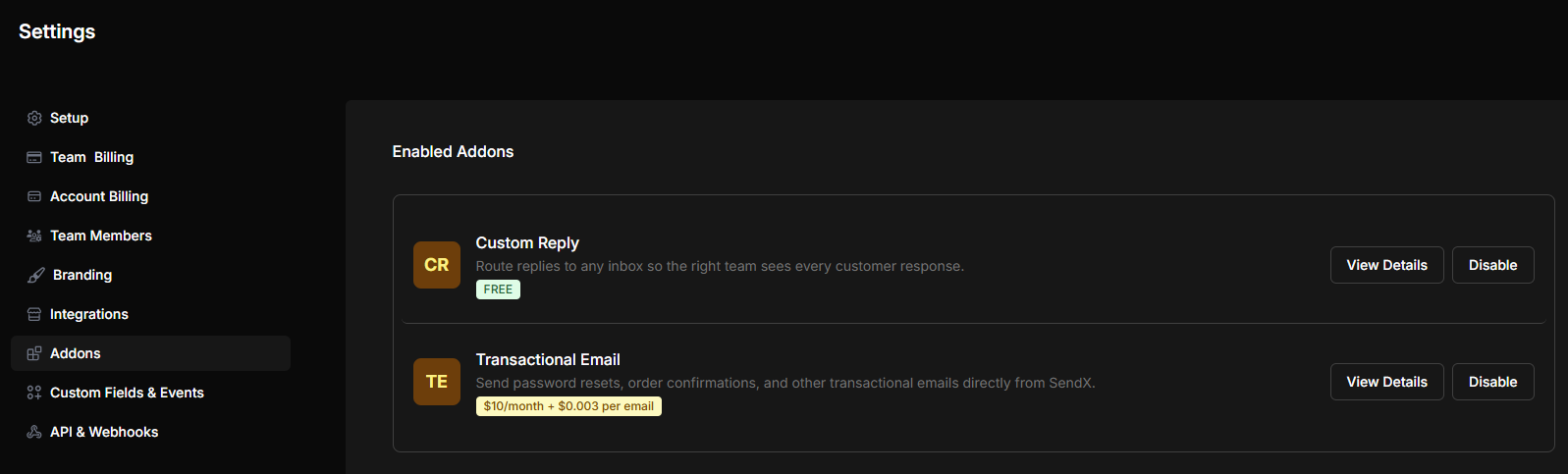 Add the Transactional Email Add-On