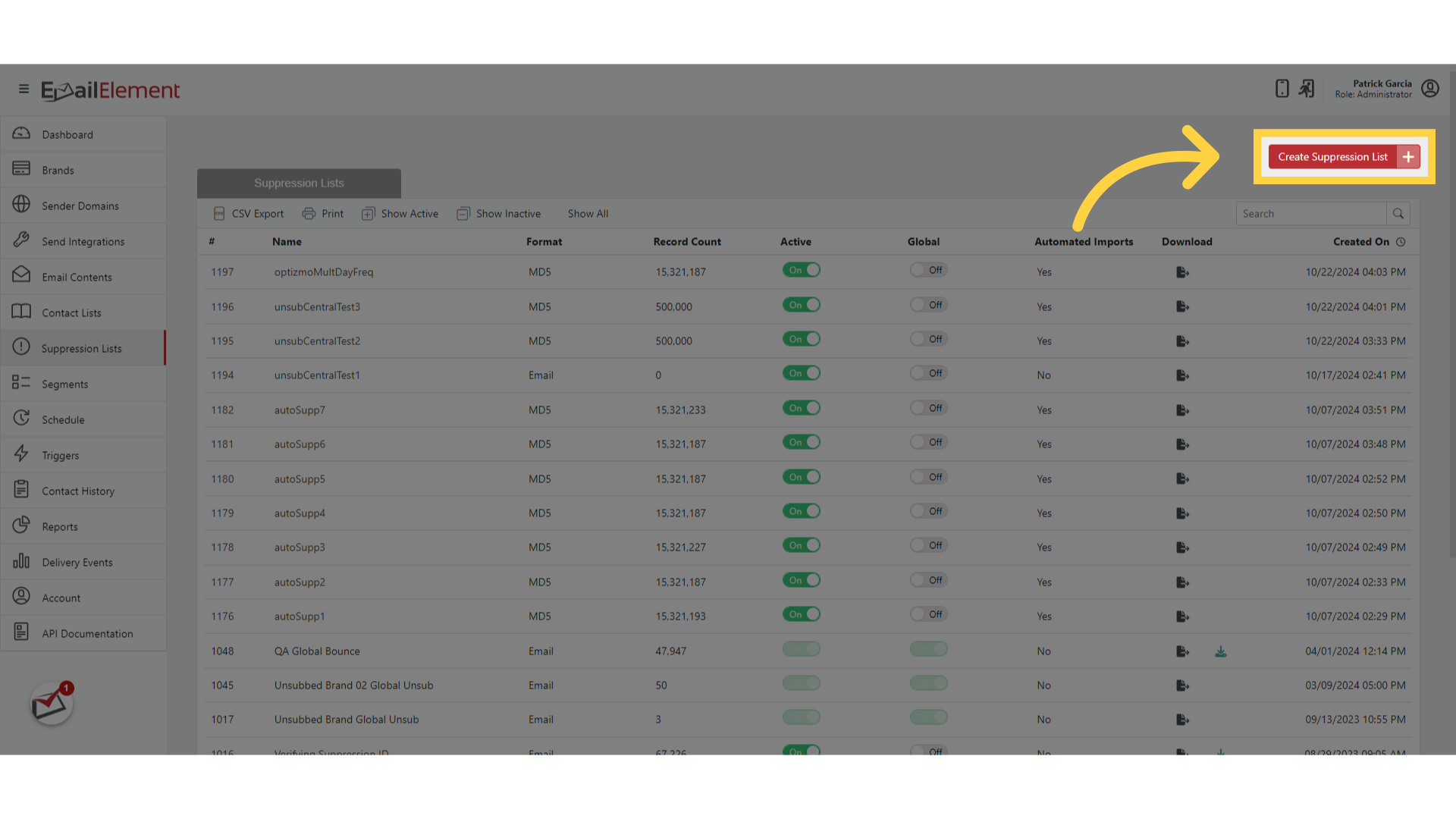 Click 'Create Suppression List'