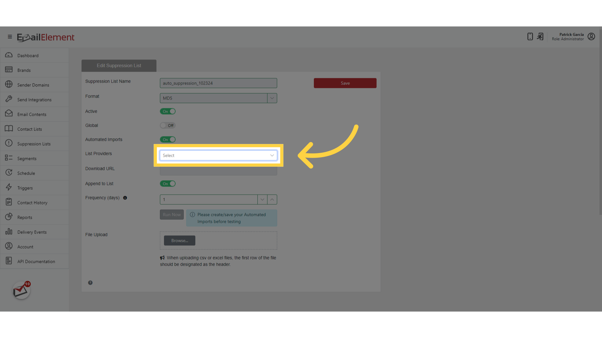 Click List Providers dropdown