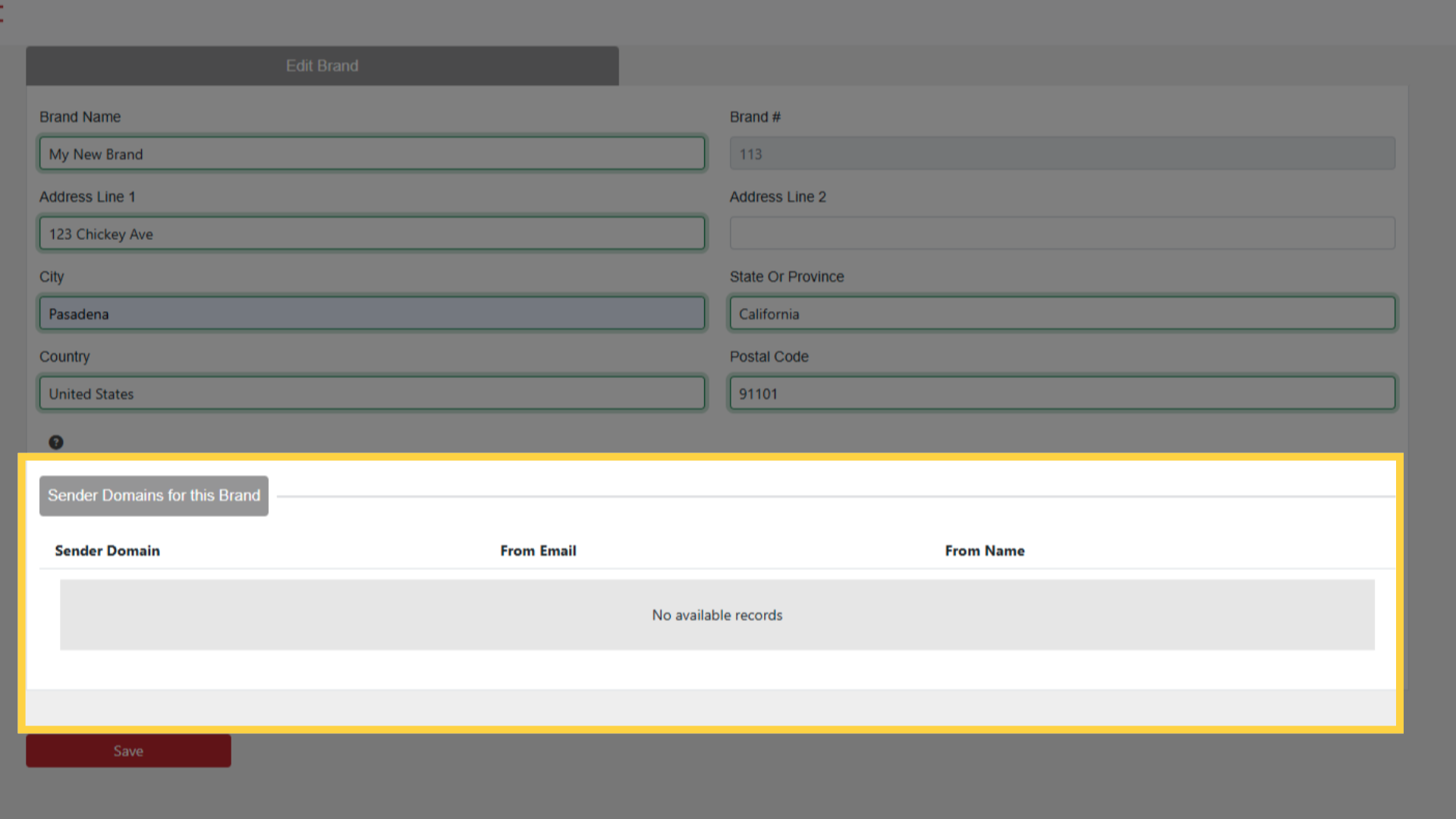 Add Brand to a Sender Domain