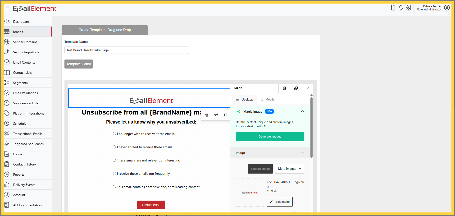 Create Brand Unsubscribe Page