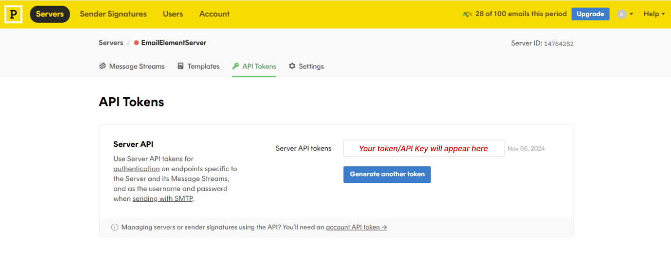 Click the “Generate another token” button