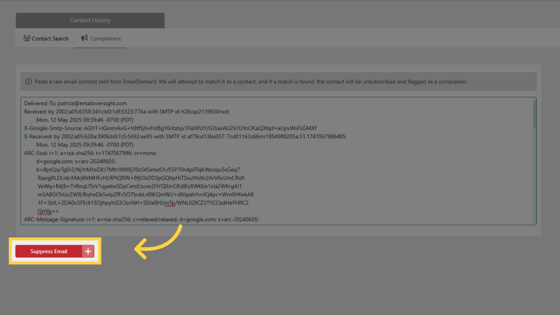 Click 'Suppress Email'