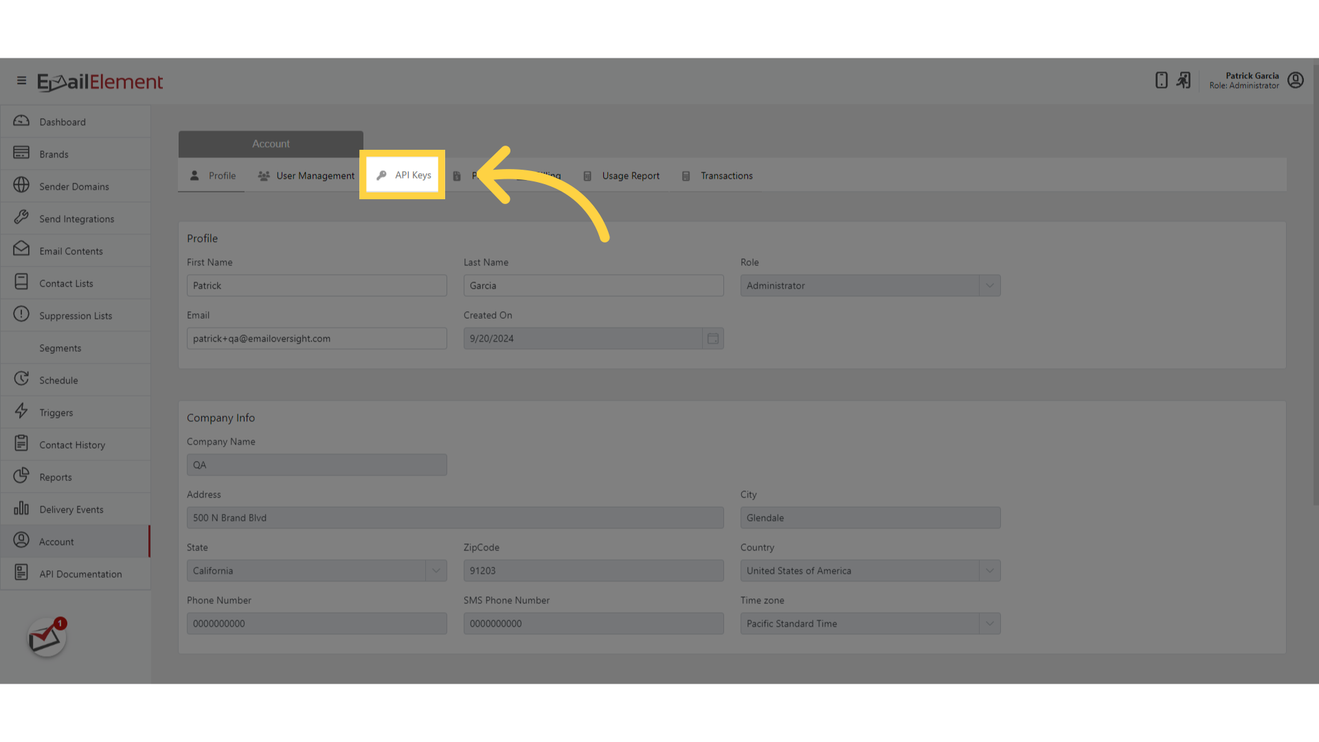 Click 'API Keys'
