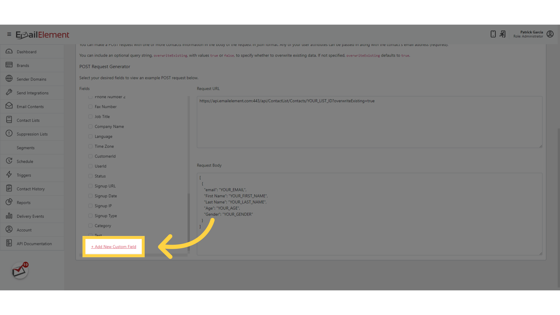 Click '+ Add New Custom Field'
