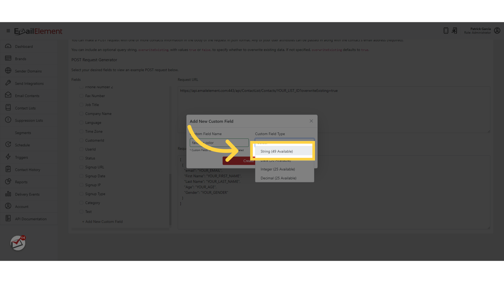 Choose custom field type