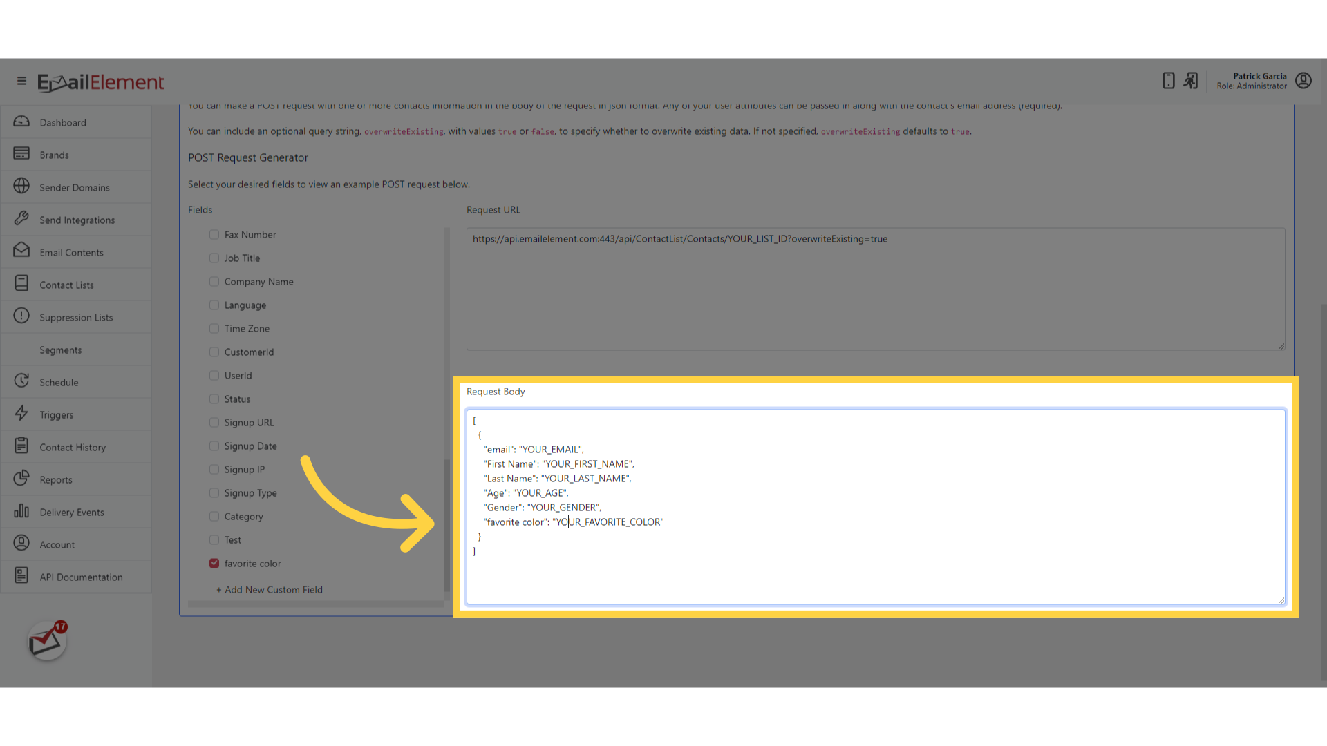 Custom field is added to Request Body