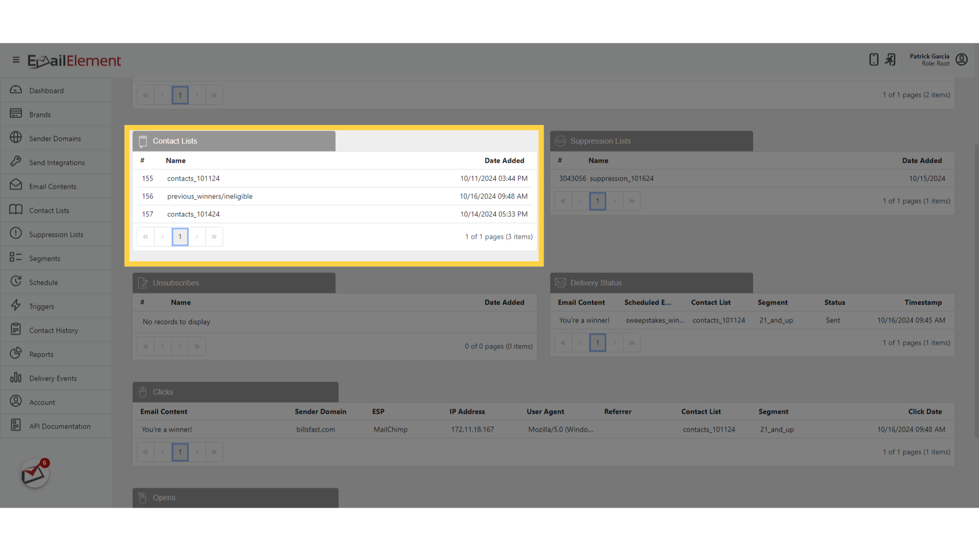 View 'Contact Lists'
