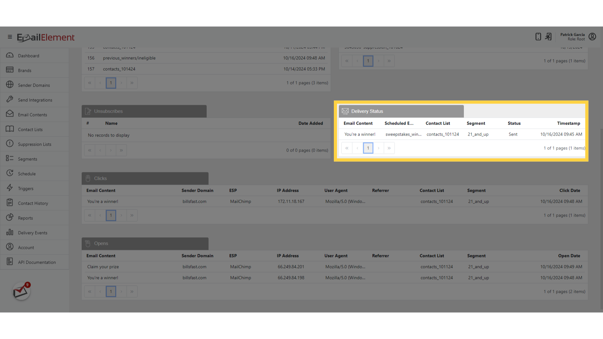 View 'Delivery Status'