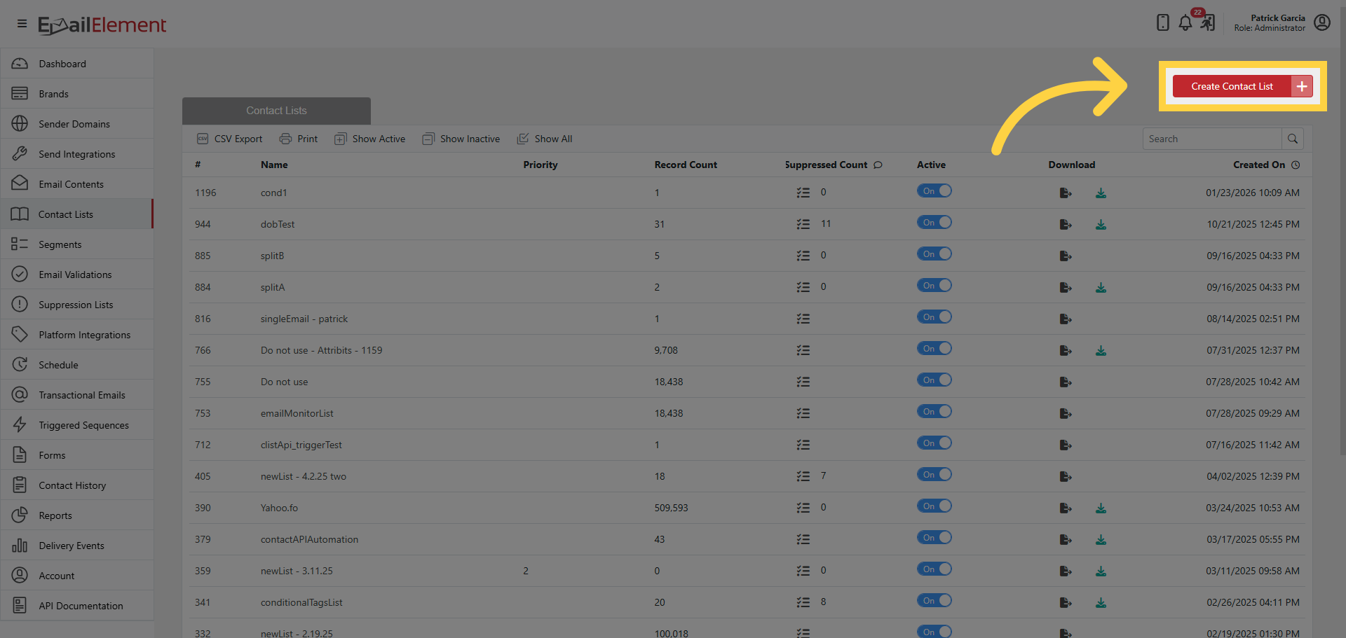 Click 'Create Contact List'
