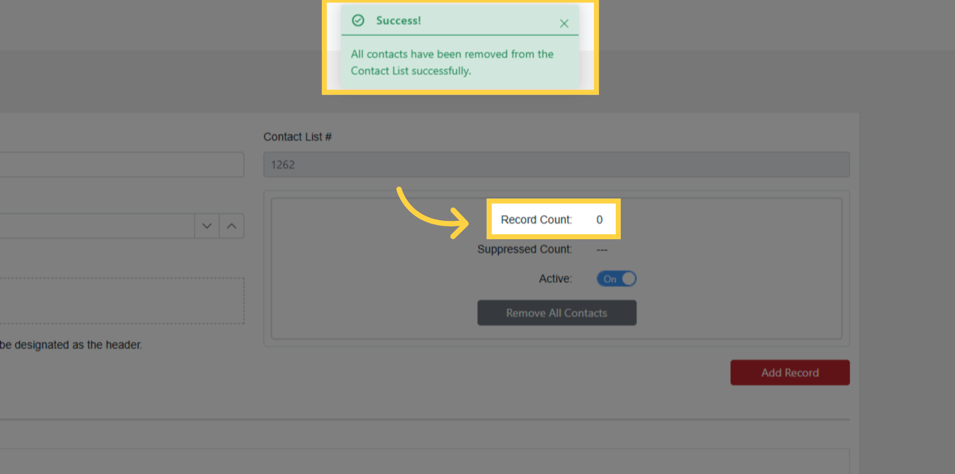 Remove All Contacts Success