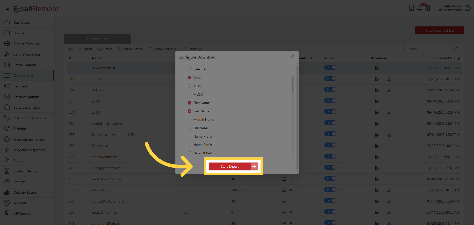 Start Export Process