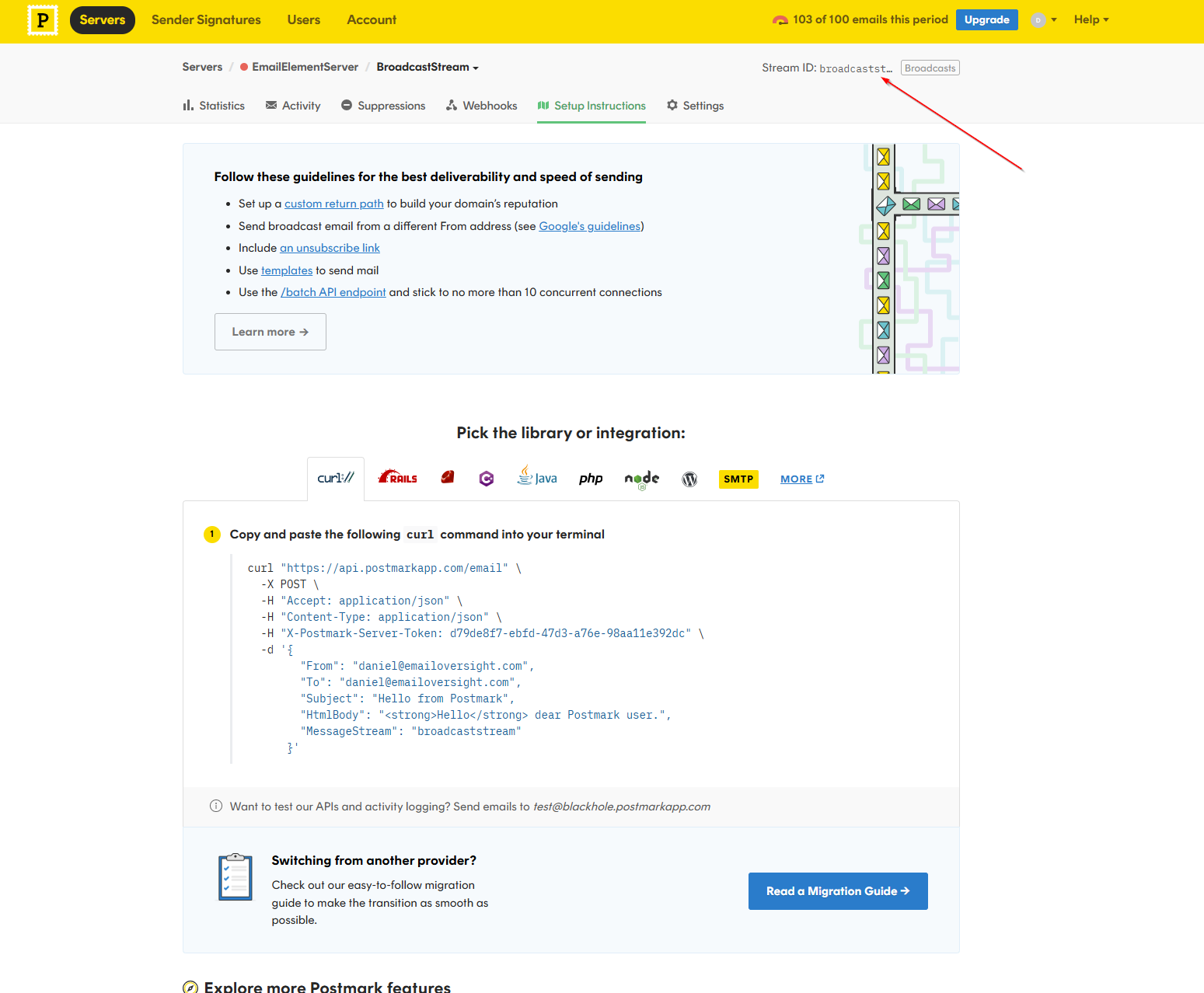 Copy the Message Stream ID