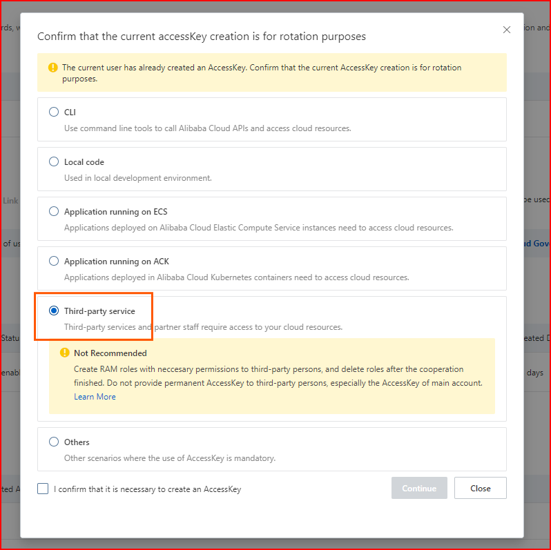 Create an Access Key and Access Secret