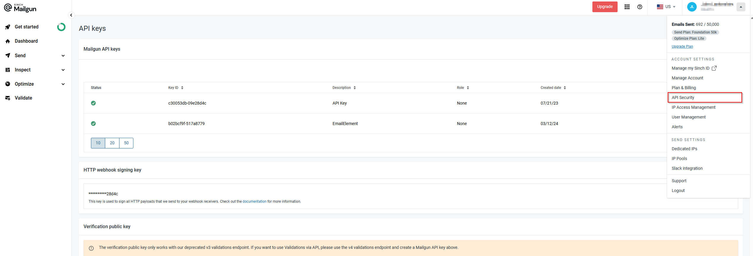 Create an API Key in Mailgun