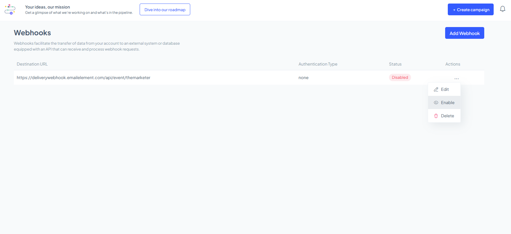 Create and Enable Webhook