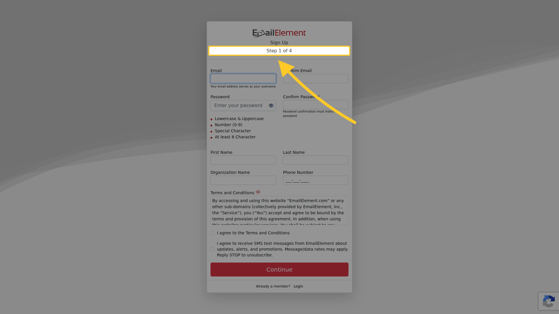 Creating an Account 02 Sign Up Step 1