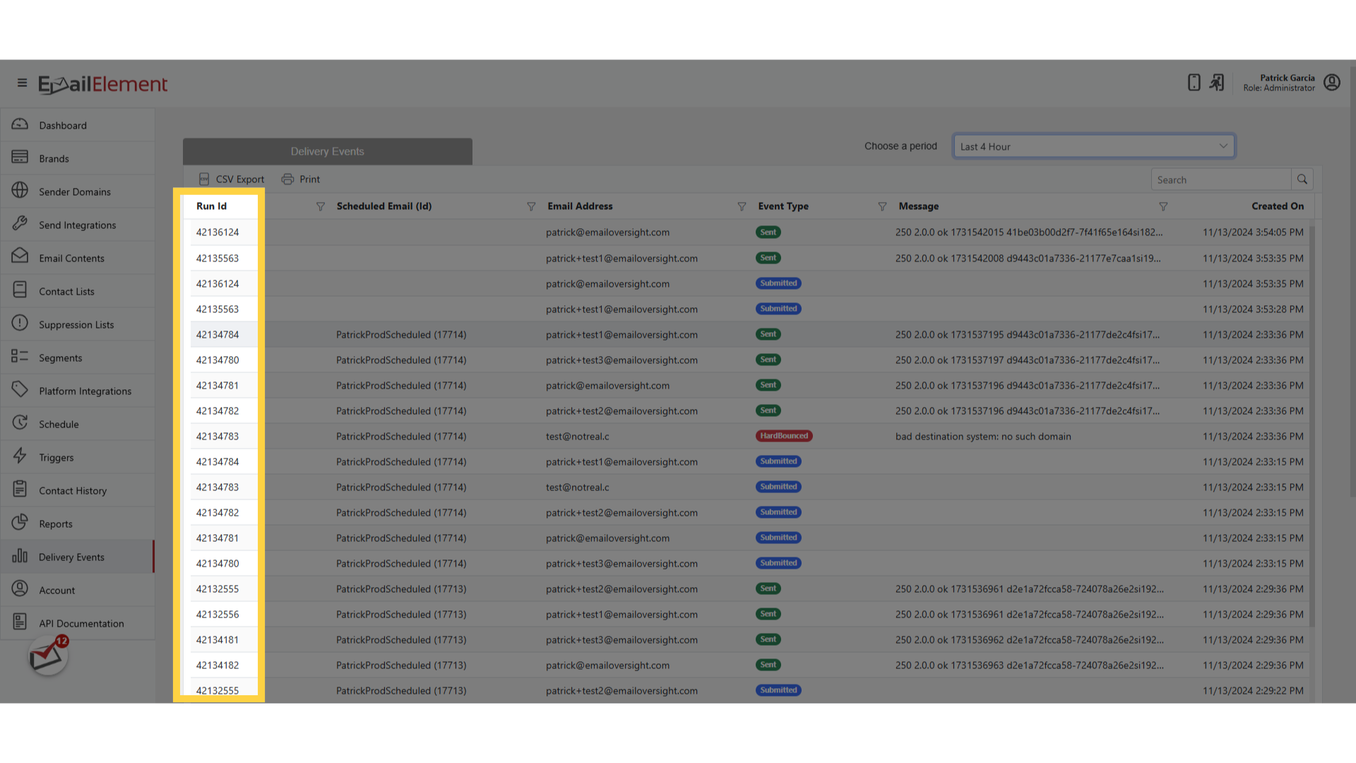 Run Id column