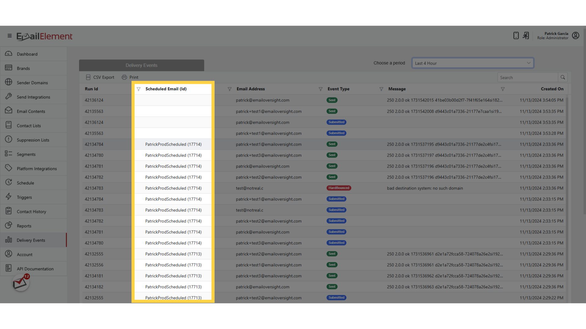 Scheduled Email column