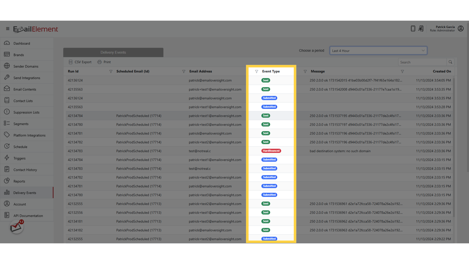 Event Type column