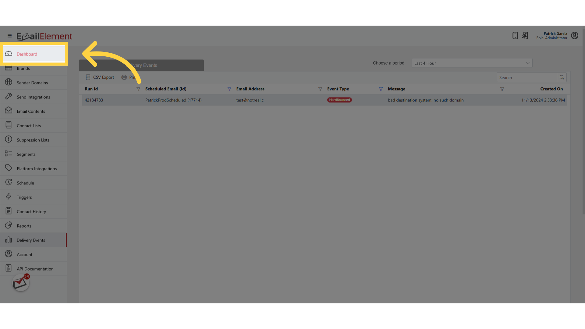 Click 'Dashboard'