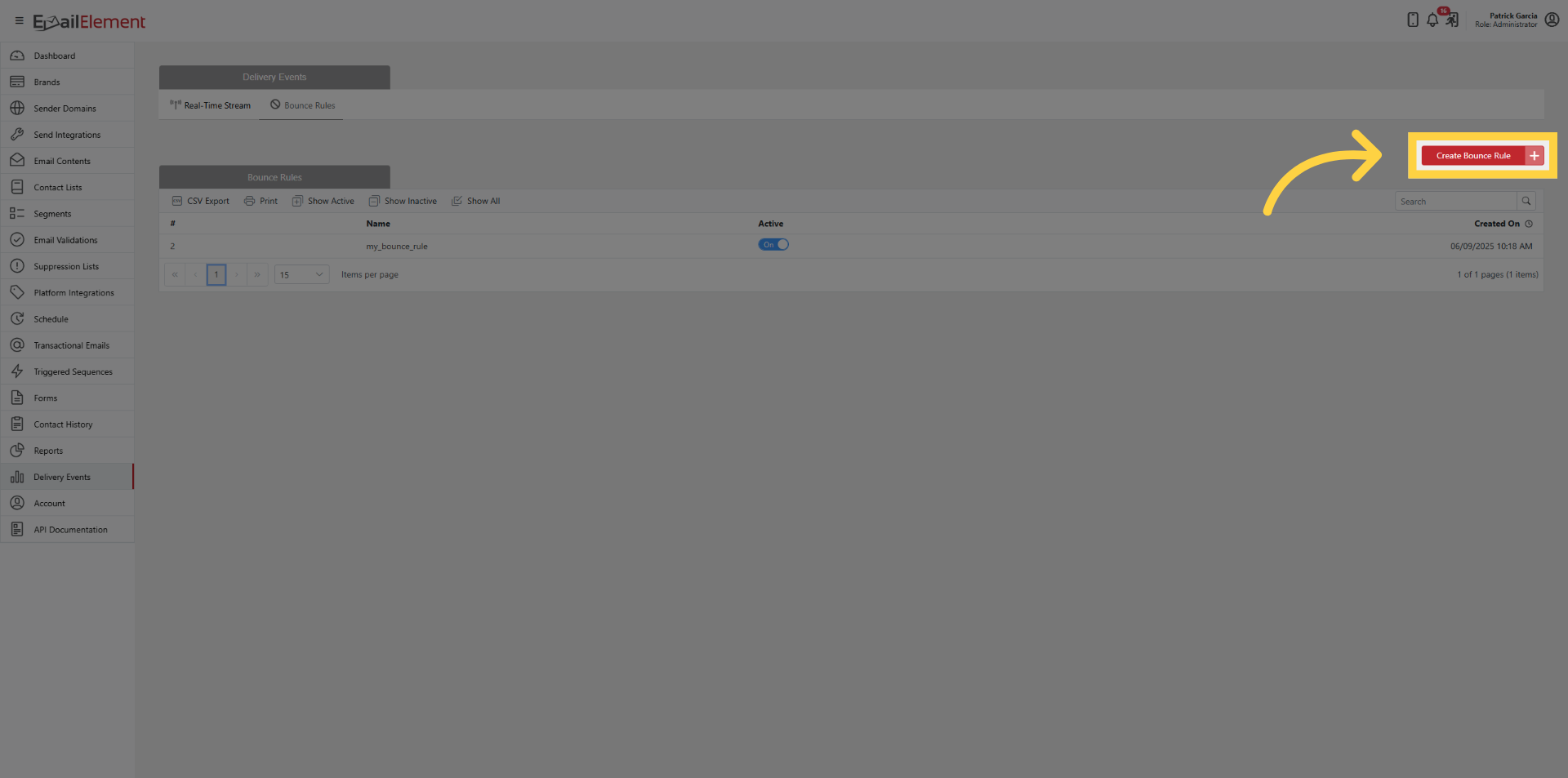 Click 'Create Bounce Rule'