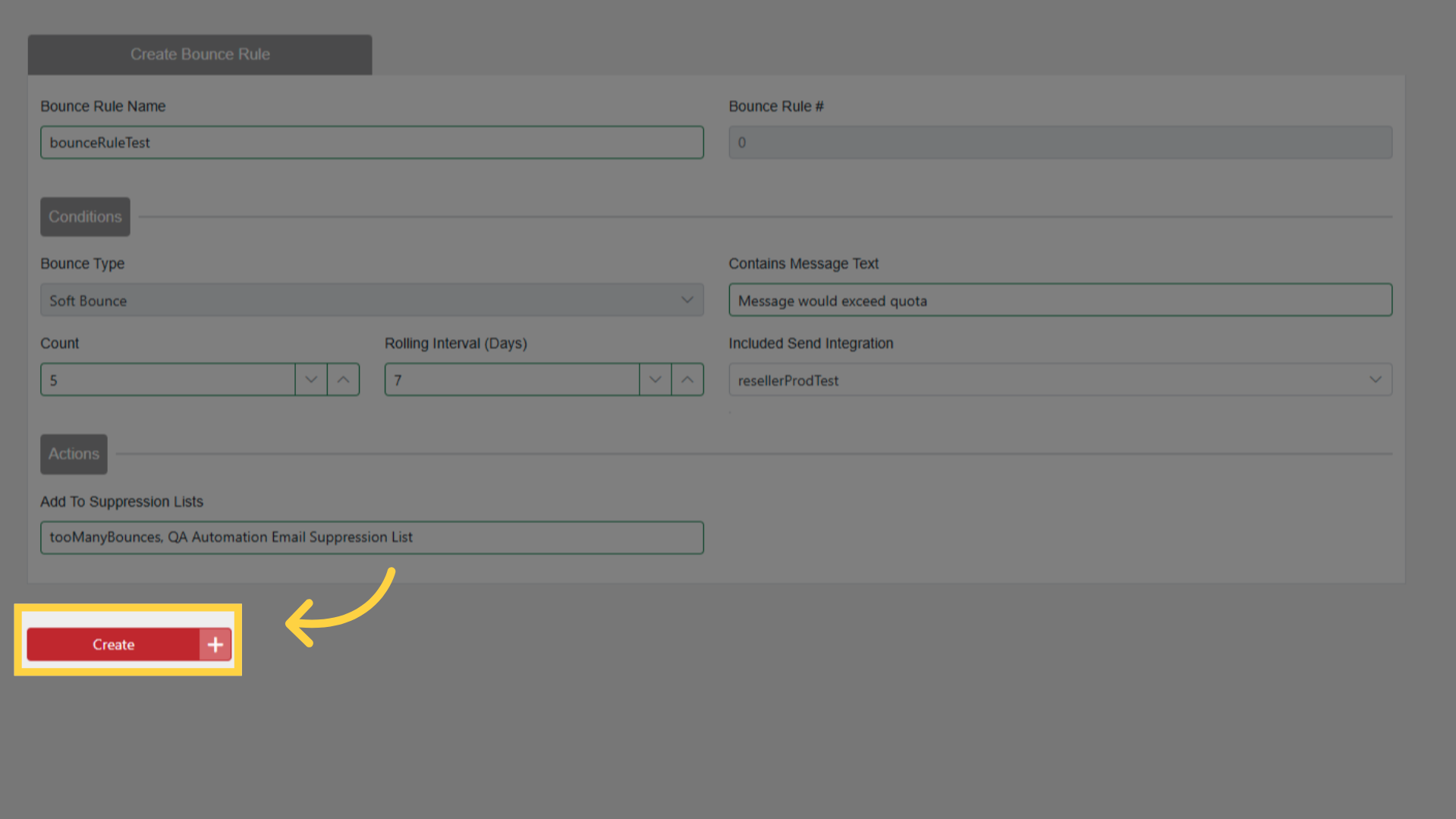 Finalize Bounce Rule Creation