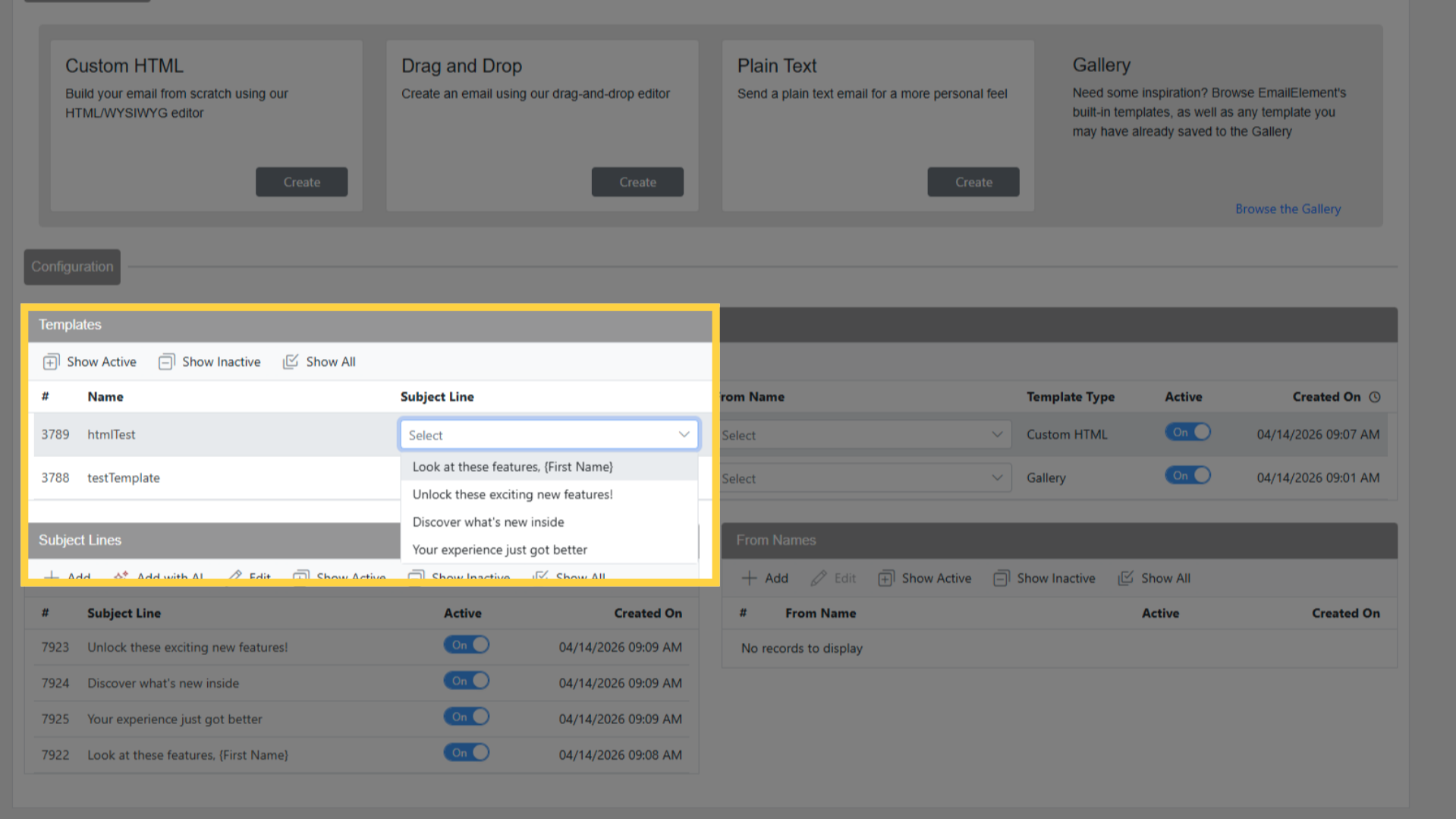 Define Subject Line for a Template