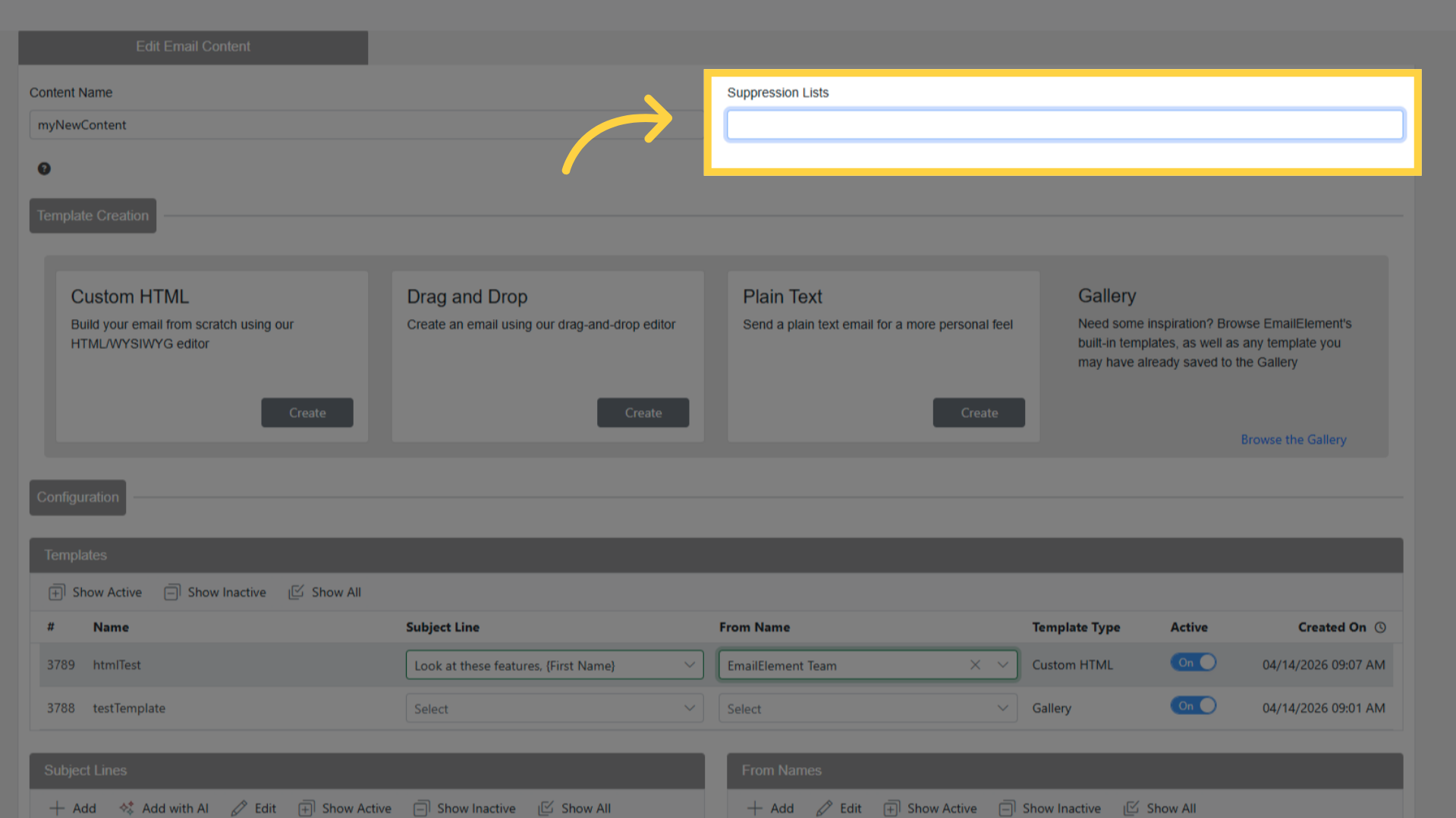 Add Suppression Lists
