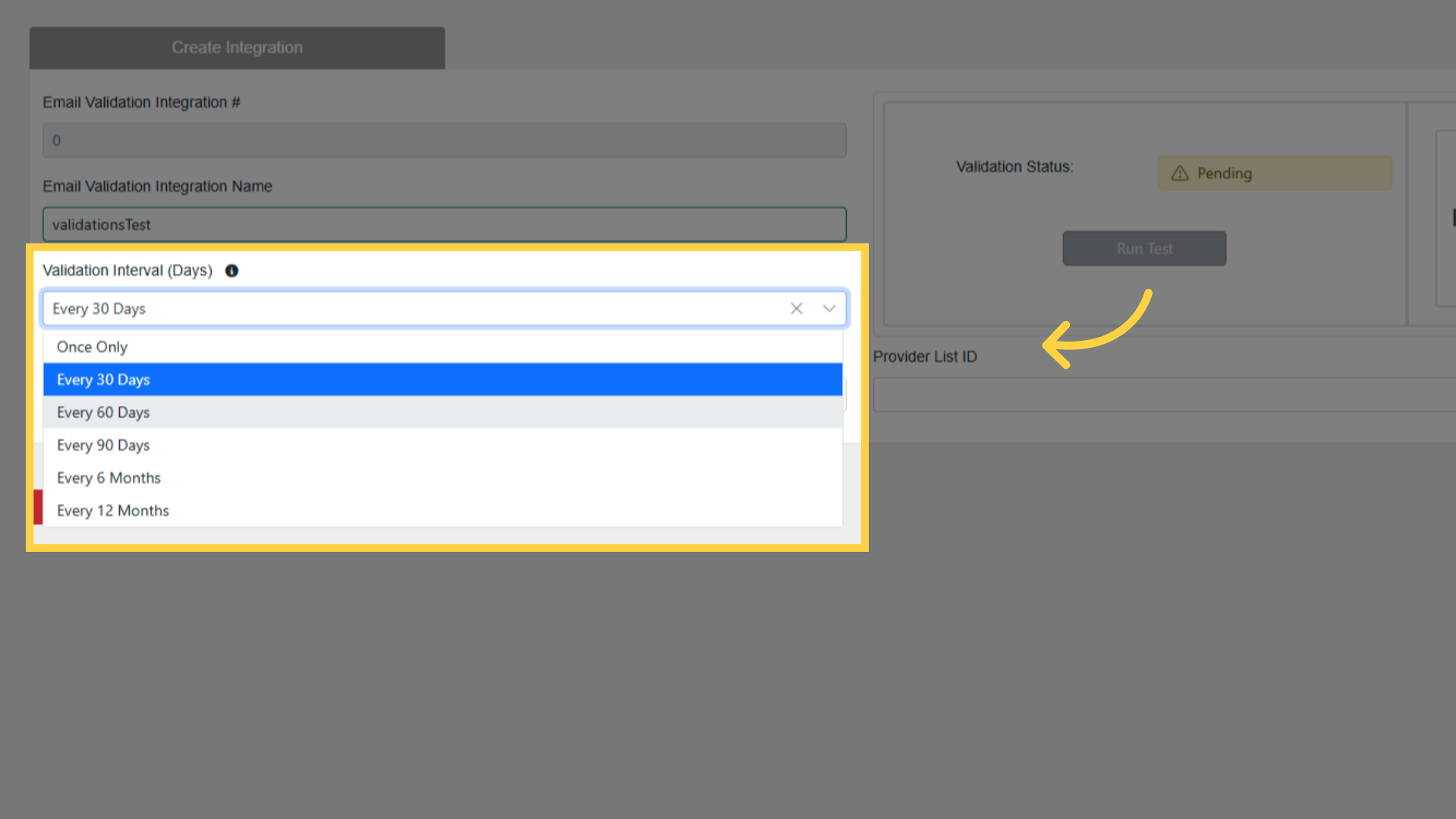 Set Validation Frequency