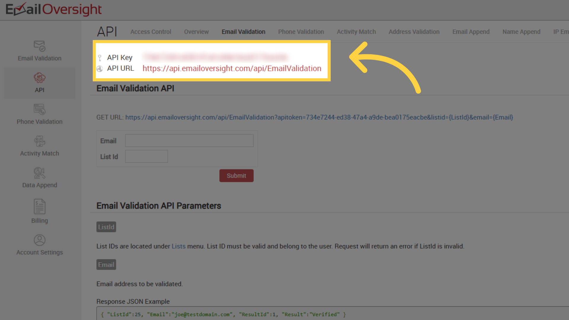 API Key From EmailOversight