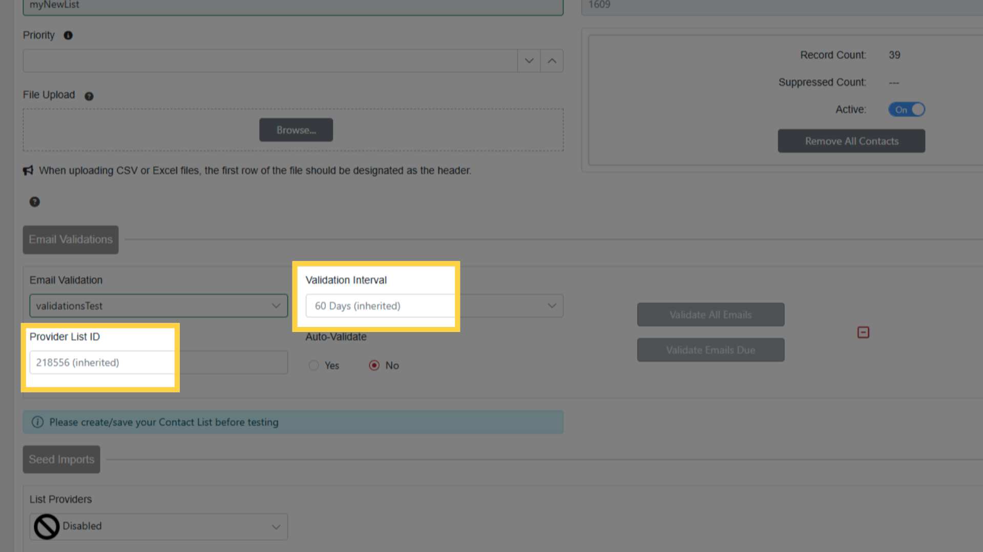 Validation Interval and List ID