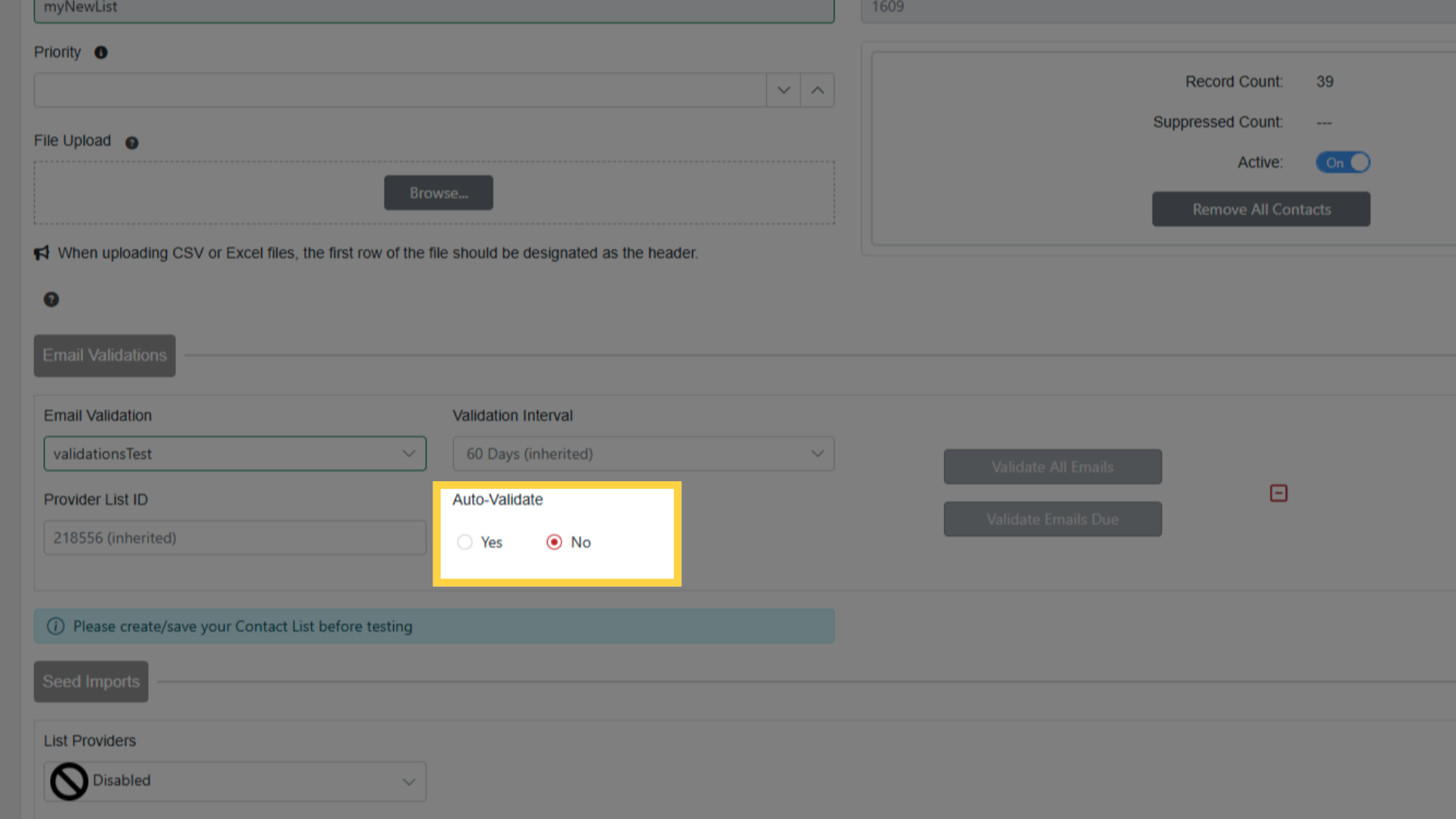 Auto-Validate Setting