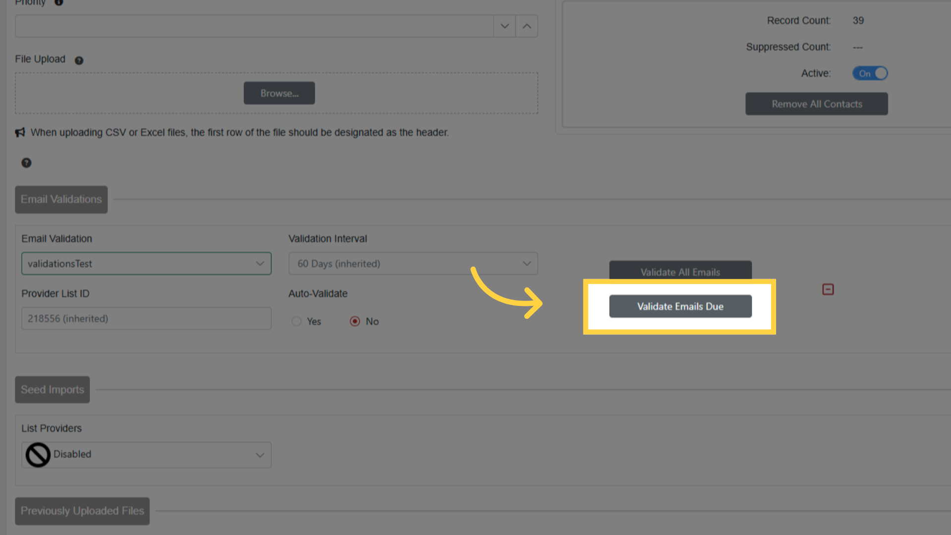'Validate Emails Due' Action