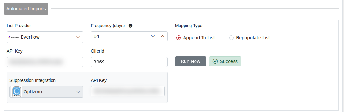 Everflow automated import fields