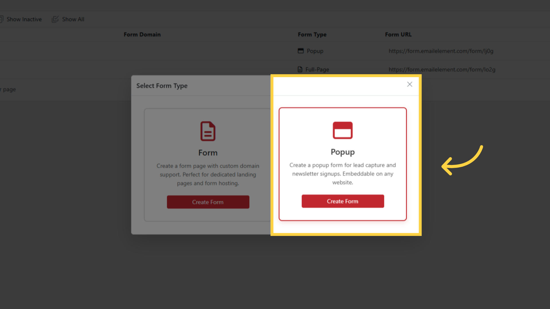 Popup Form Type