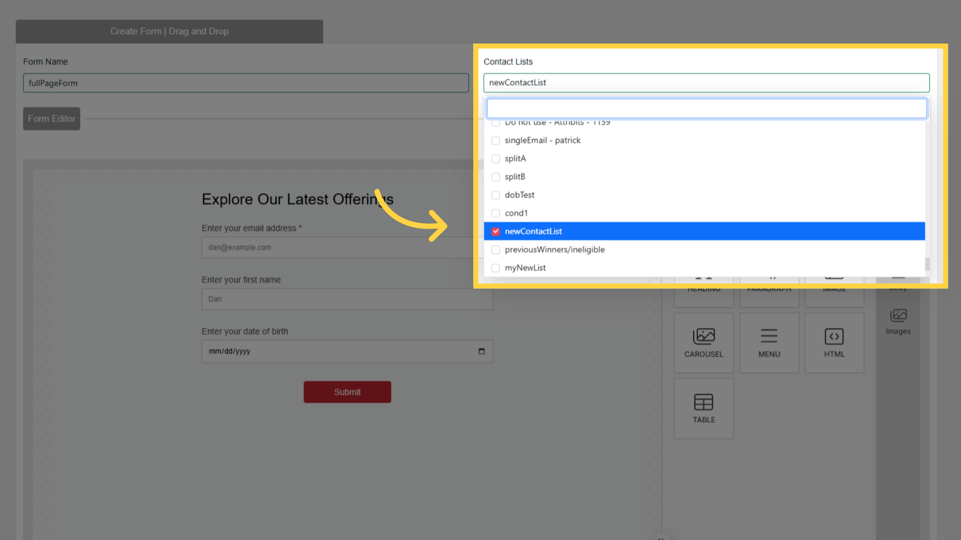 Select a Contact List