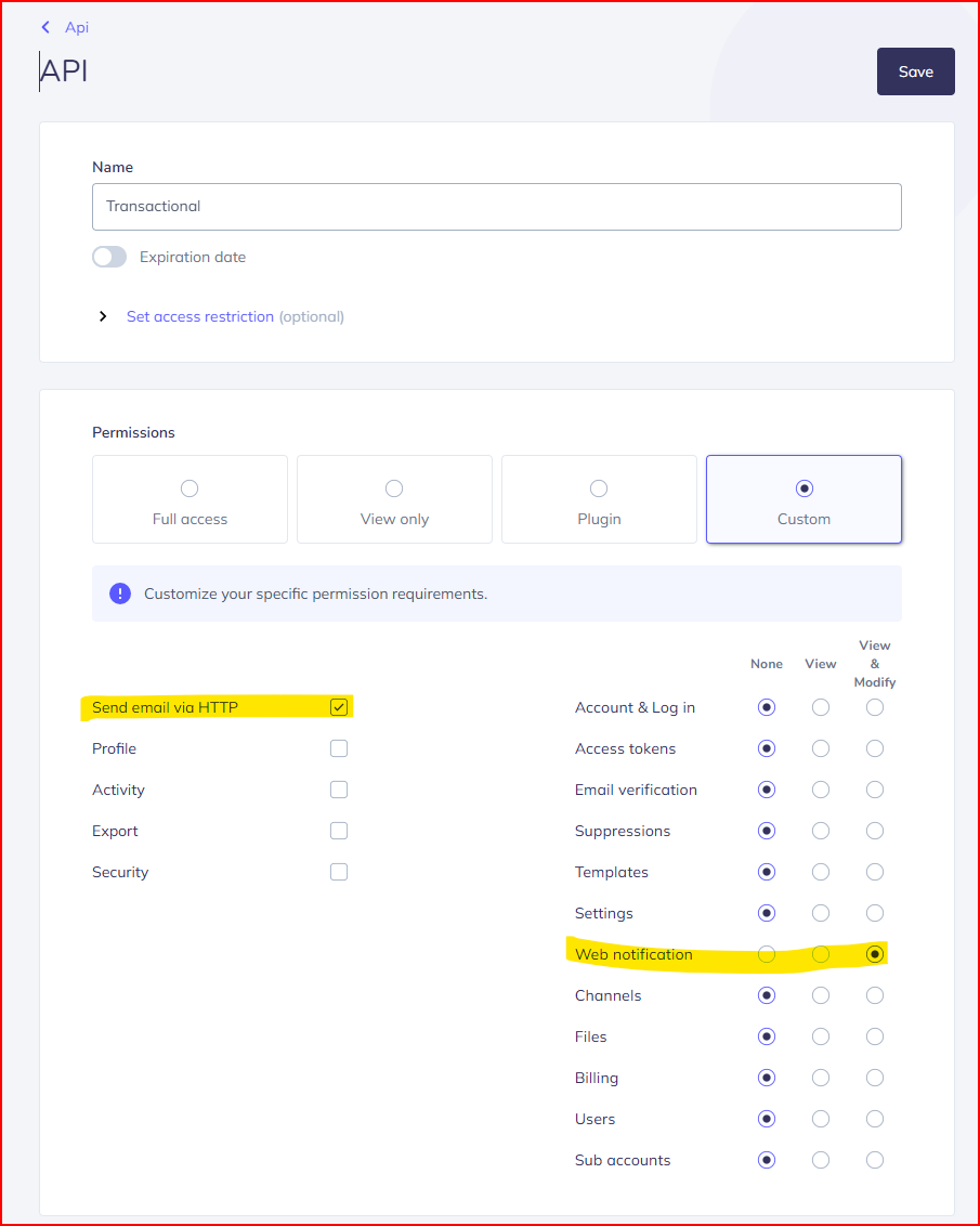 Give API key Settings Permission