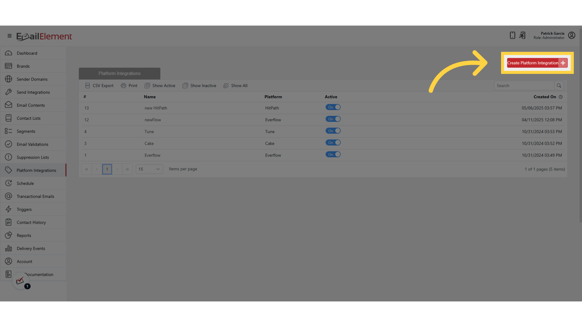 Click 'Create Platform Integration'